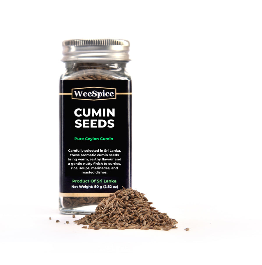 WeeSpice Ceylon Cumin Seeds in a 80 g (2.82 oz) glass bottle