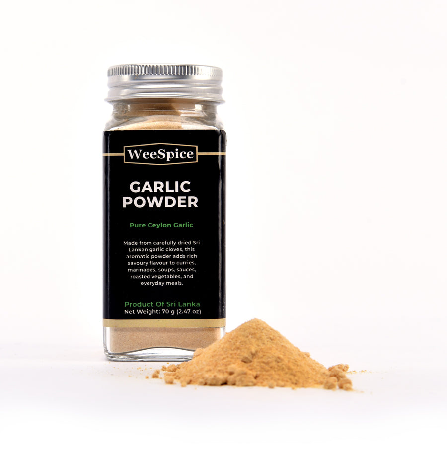 WeeSpice Ceylon Garlic Powder in a 70 g (2.47 oz) glass bottle
