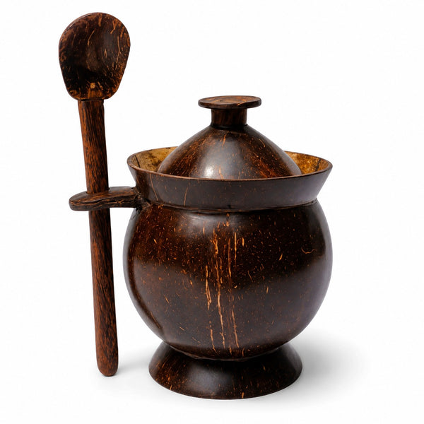 Handcrafted Coconut Shell Spice Pot & Spoon