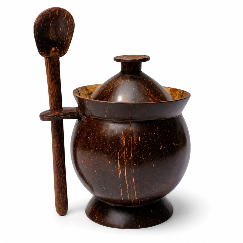 Handcrafted Coconut Shell Spice Pot & Spoon