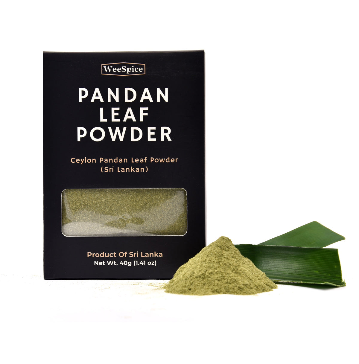 WeeSpice Ceylon Pandan Leaf Powder 40 g pack with fresh pandan leaves