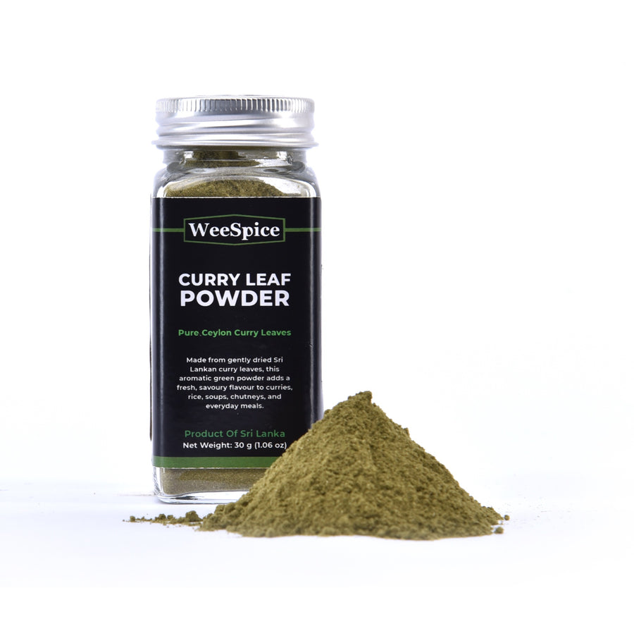 WeeSpice Curry Leaves Powder in a 30 g (1.06 oz) glass bottle